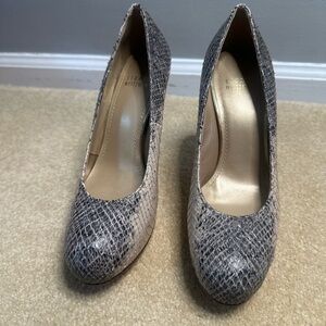 Stuart Weitzman Snakeskin Heels in Gray and Cream